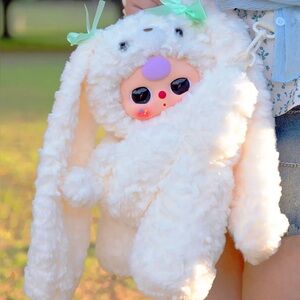 BABY THREE HANGING BABY PLUSHY BACKPACK IN CREAM BUNNY NEW IN BOX